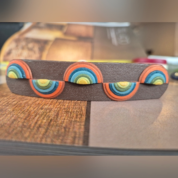 Accessories - Leather Colorful Circular Patterned Hairclip Made In FRANCE